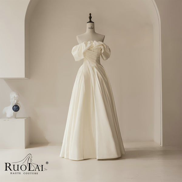 Simple Beach Ruffle Off The Shuoulder A Line Bridal Gowns Dresses