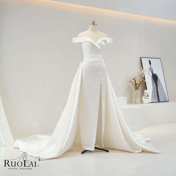 QD06095 Simple 2 In 1 Front High Slit Mermaid Wedding Dresses