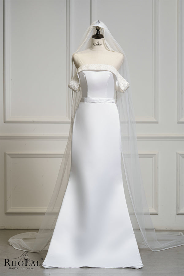 QD06110 Beach Beading Design Strapless Mermaid Satin Bridal Gown