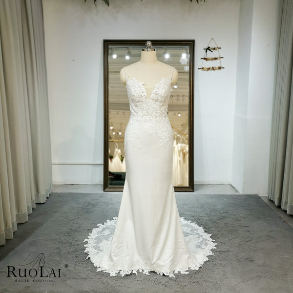 QD06112 Sexy Spaghetti Strap Sweetheart Neck Lace Mermaid Bridal Dress