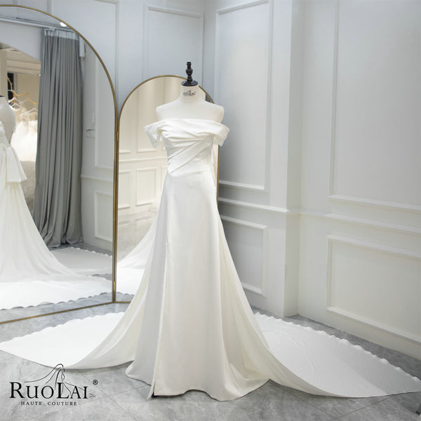 QD06126 Beho Mermaid Korea Short Sleeves Chapel Train Ivory Wedding Dress