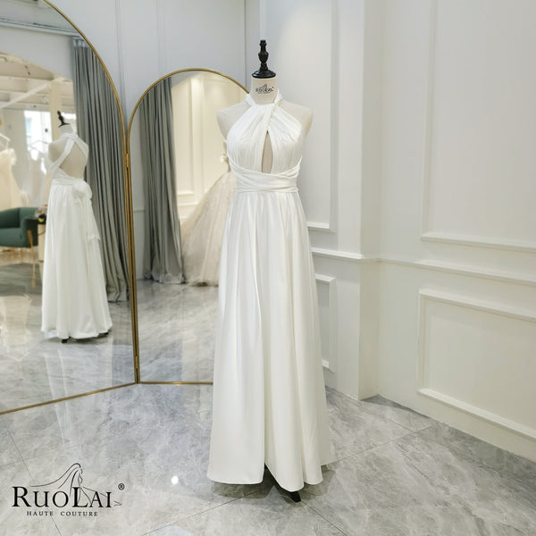 QD06138 Boho Halter with Hollow Satin Mermaid Wedding Dresses