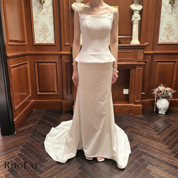 QD06139 Elegant Spaghetti Strap Mermaid with Sweep Train Wedding Dress