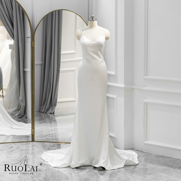 QD06150 Simple Spaghetti Strap Satin  Sleeveless Mermaid Wedding Dress