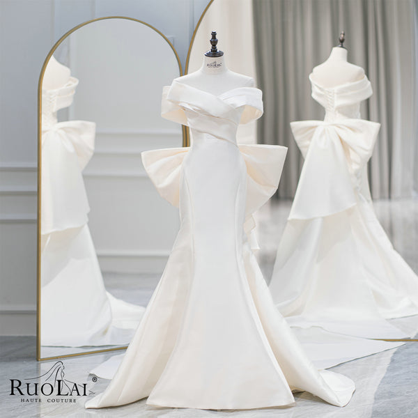 QD06151 Gorgeous Off The Shoulder Short Sleeve Sweetheart Neck Wedding Dress