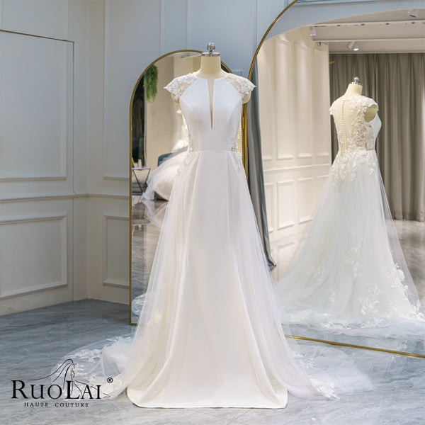 Elegant O-Neck Cap Sleeve Deep V-Neck Sleeveless Wedding Dresses