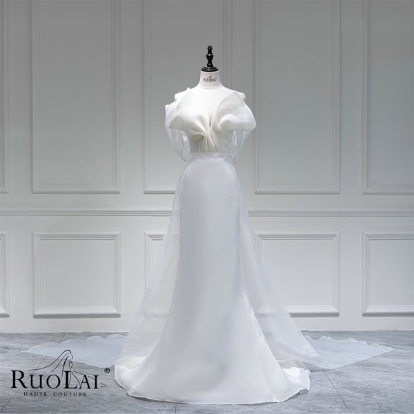 Classic Strapless Draped Satin Mermaid Wedding Gown for Bride