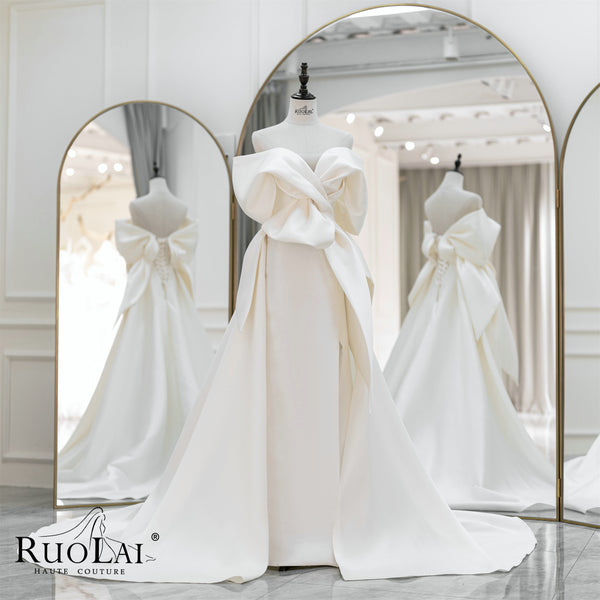 Elegant Strapless Off The Shoulder Leg Split Wedding Gown