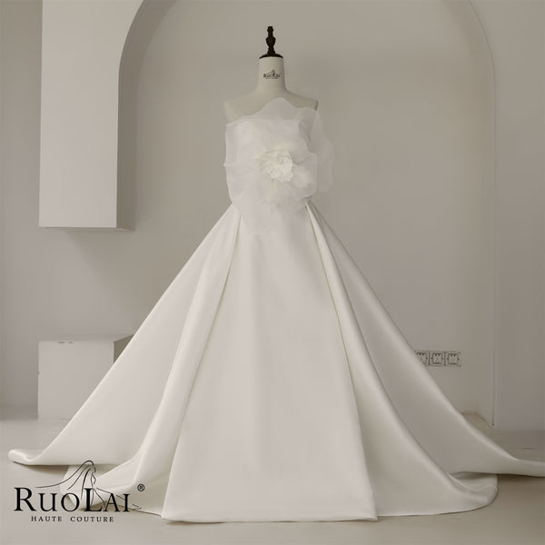 Elegant Off The Shoulder Strapless A-line Sleeveless Satin Bridal Gown