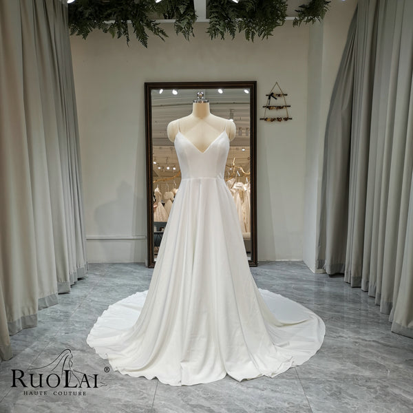 Simple Spaghetti Strap Satin V-neck A-LINE Wedding Dresses