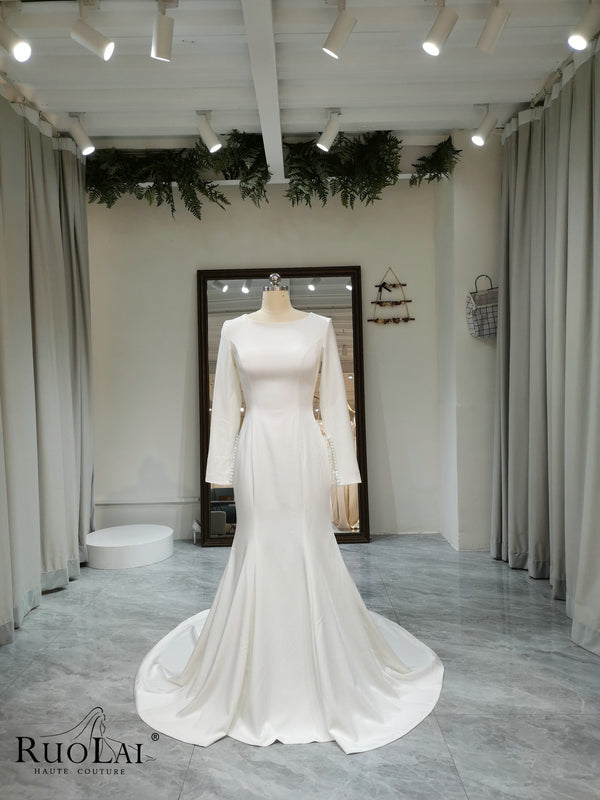 Minimalist Style O Neck Long Sleeve Mermaid Wedding Dresses