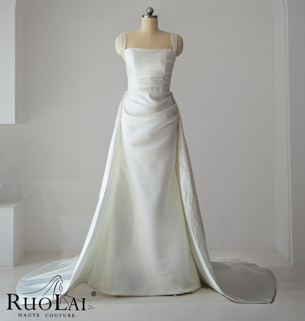 Elegant Square Collar 2 in 1 Beaded Mermaid Wedding Dresses