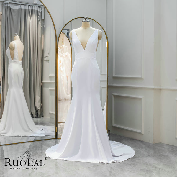 Classic V-neck Satin Fashion Mermaid Wedding Gowns