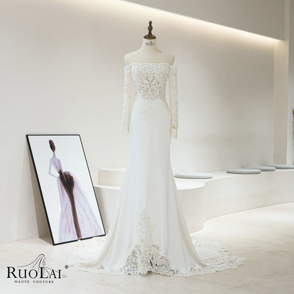 Sexy Off The Shoulder Mermaid Crepe Fabric Boho Wedding Dresses