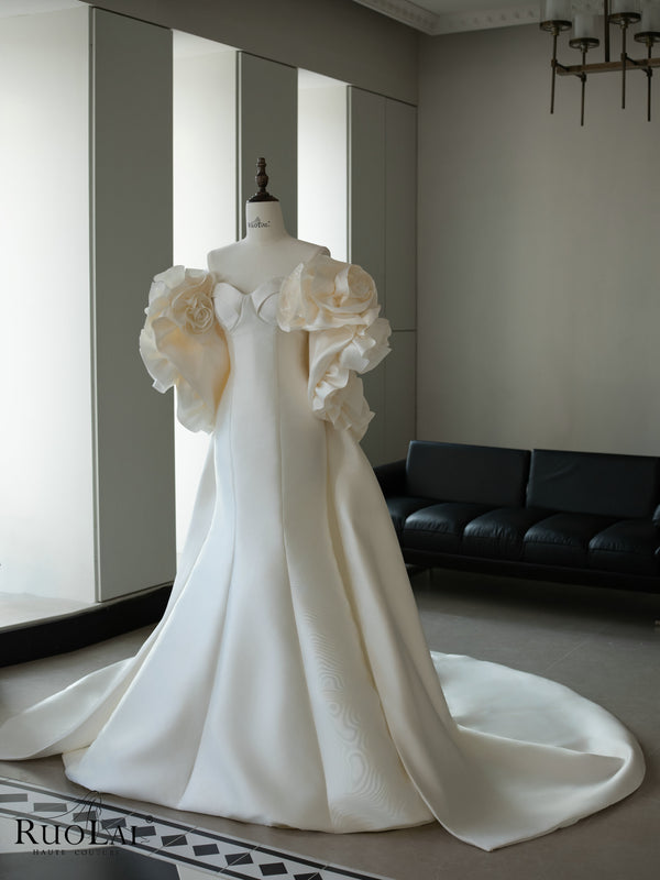 QD06396 Elegant Sweetheart Shawl Flower Mermaid Wedding Dress