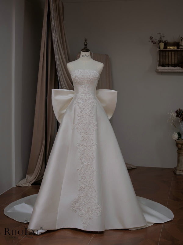 QD06507 Latest Satin Sleeveless with Back Bow Wedding Dresses