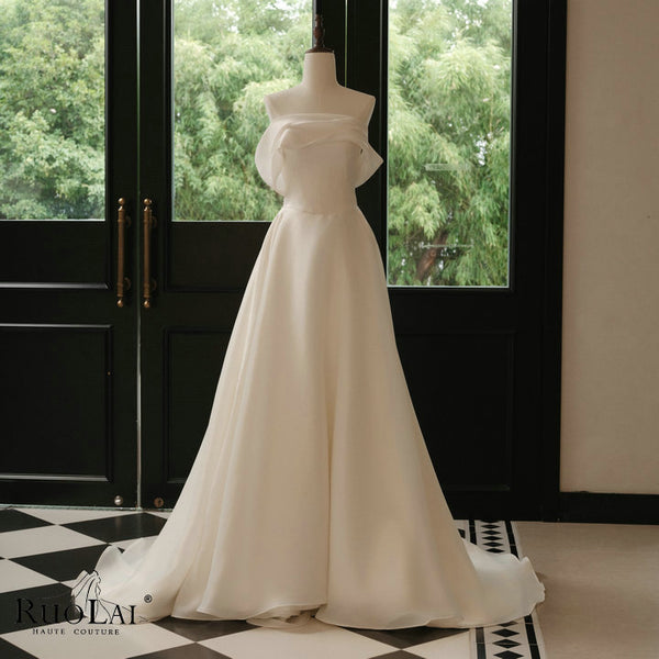 QD06539 Draped Sleeveless Organza Off Shoulder Wedding Dress