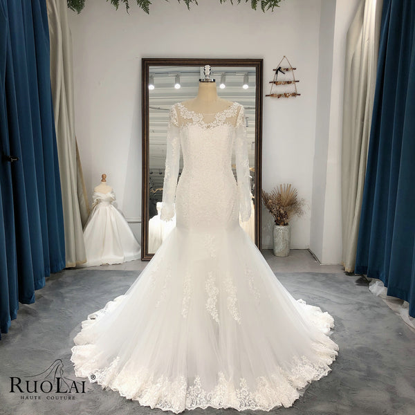 QW01072 Luxury Illusion Long Sleeves Lace Mermaid Wedding Dresses