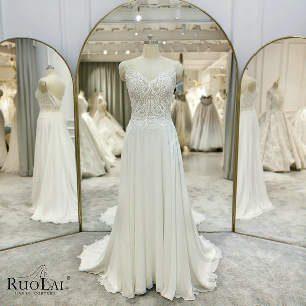 QW01091 Luxury Civil Chiffon Spagheti Strap Wedding Gowns