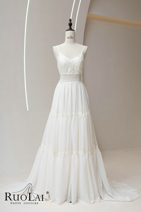 Simple  Spaghetti Strap Chiffon A Line Wedding Dress