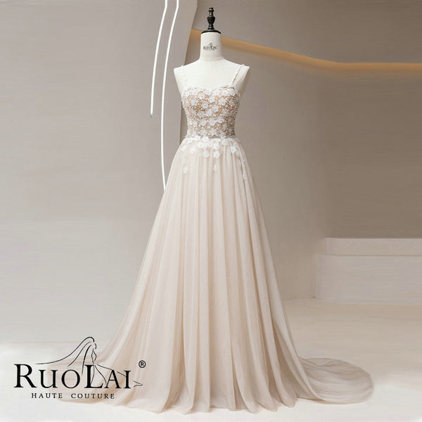 Elegant Flower A-Line Dress Lace Sexy Wedding Gown
