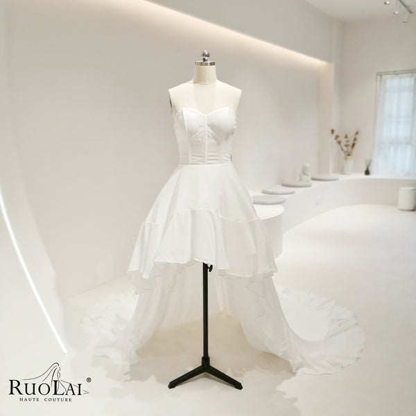 Ivory Sweetheart Neck Short Front and Long Back Satin Wedding Dress