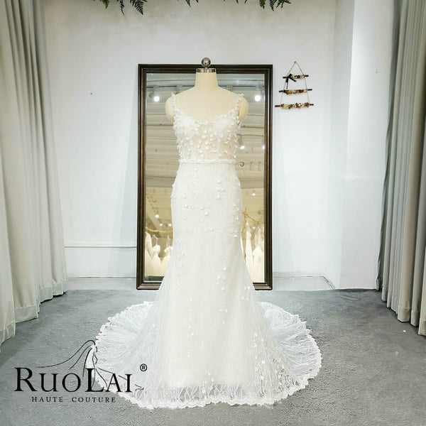 Elegant Spaghetti StrapLace Appliques  Sexy Back Wedding Dresses