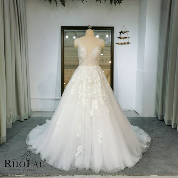 Elegant V Neckline Sexy Backless A-line Wedding Dress