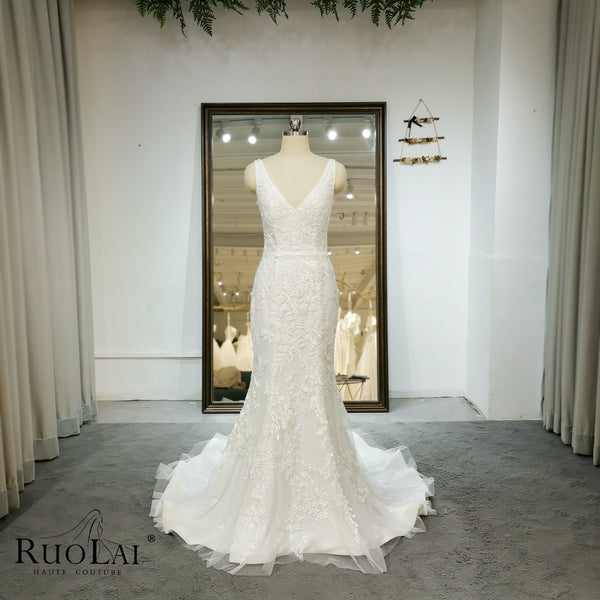 Elegant Vintage V Neck  Backless Mermaid Wedding Dresses