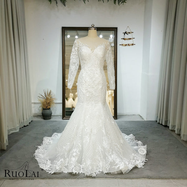 Luxury O Neck Sequins Long Sleeve Mermaid Wedding Dress