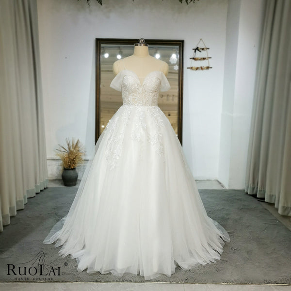 Luxury Off The Shoulder Beaded Sequins Tulle Wedding Dress