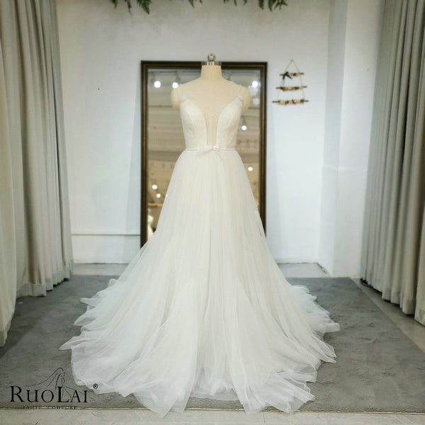 QW01323 Gorgeous Spaghetti Strap Tulle Wedding Dress