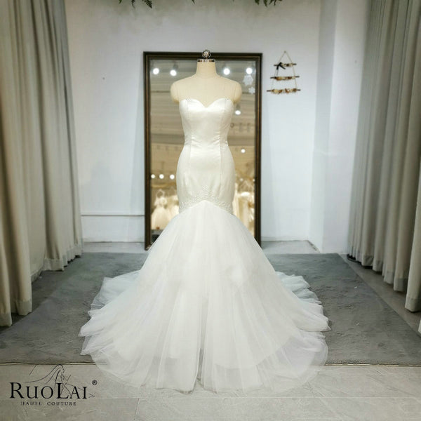 QW01325 Elegant  Strapless Sleeve Mermaid Satin Wedding Dresses