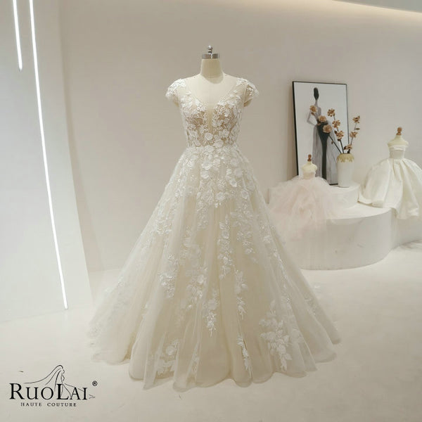 QW01509 Plus Size Appliques Beads V-neck Sleevless Quality Backless