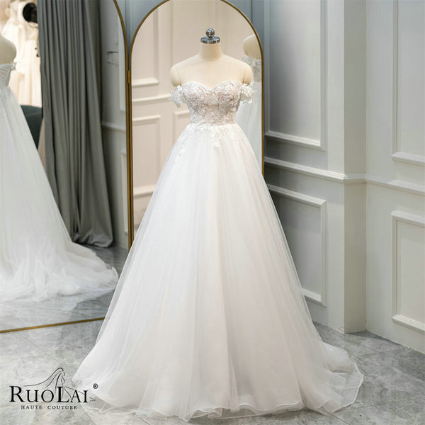 QW01523 Elegant Sweetheart Neck Off the Shoulder Tulle Bridal Gowns