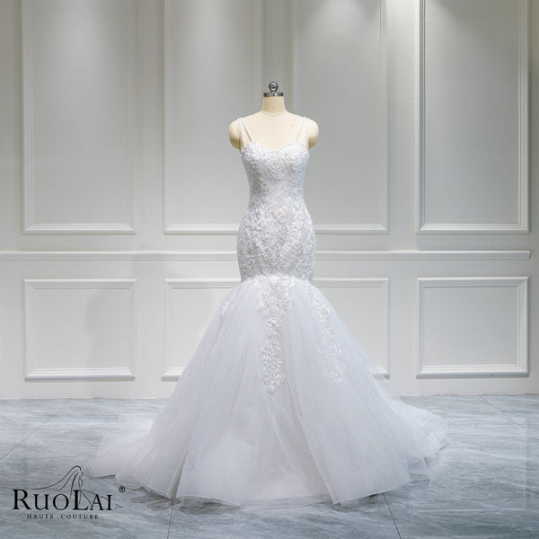 QW01610 Elegant Beaded Design Spaghetti Straps  Mermaid Wedding Dress