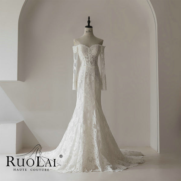 Modern Off The Shouder Appliques Lace Mermaid Wedding Dresses