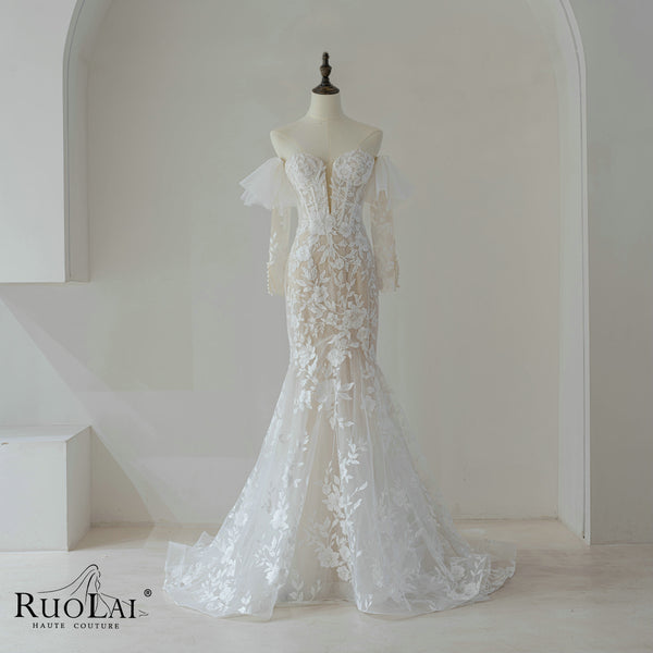 Classic Beach Sweetheart Full Lace Mermaid Wedding Gowns Dresses