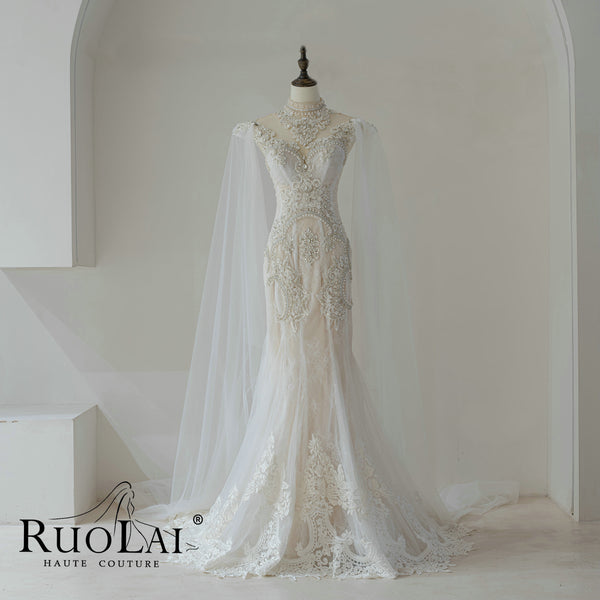 Luxury High Neck Mermaid Wedding Dresses With Shawl