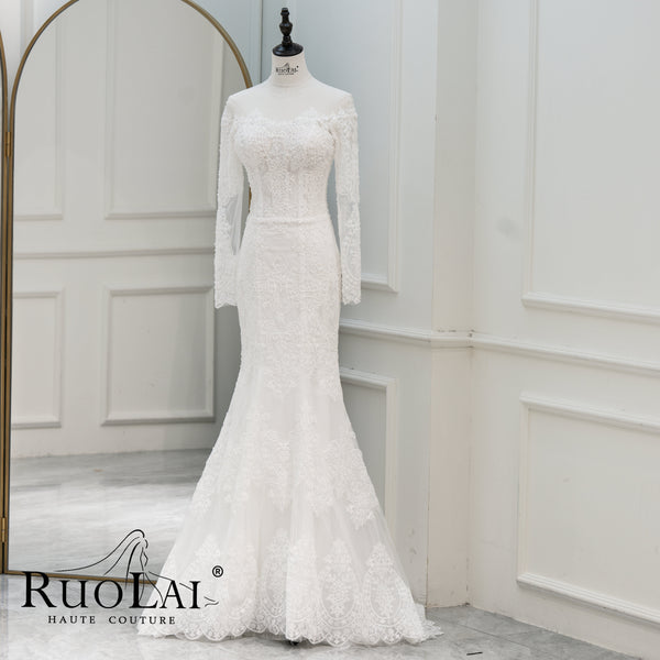 Modest Off The Shoulder Long Sleeve Mermaid Wedding Dress