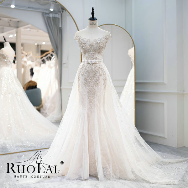 Charming V Neckline Mermaid Beaded Lace Bridal Gowns