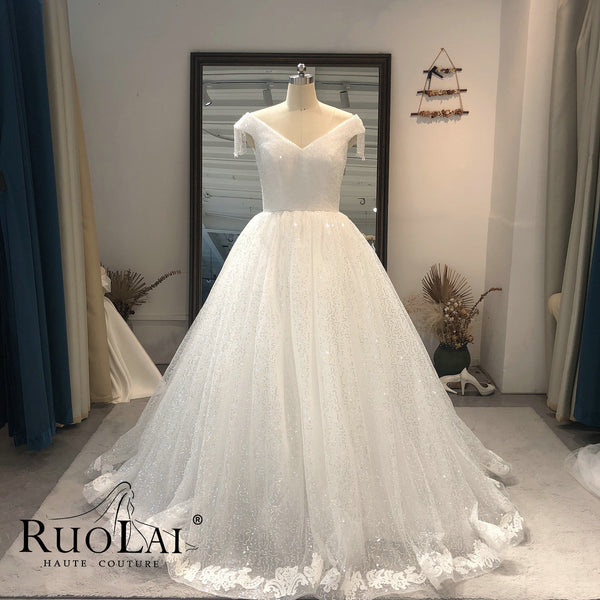 Simple V Neckline Cap Sleeve Princess Wedding Dresses