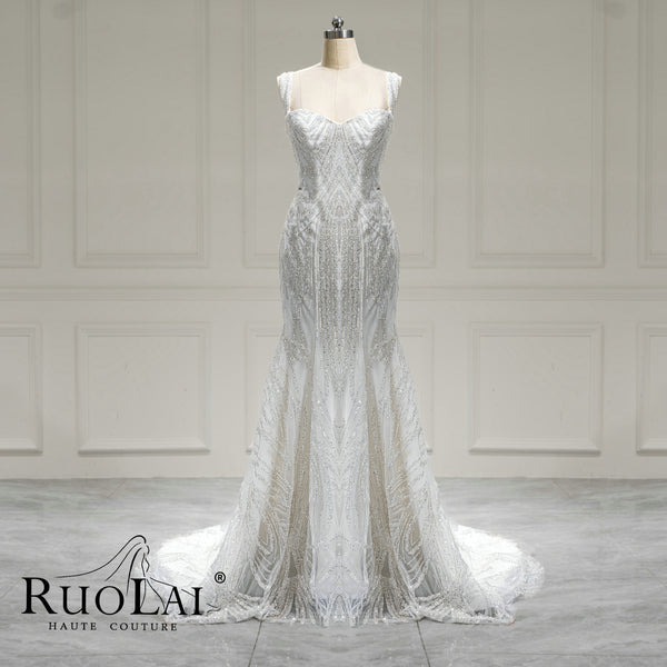 Luxury Beaded Sequins with Detachable Train Mermaid Wedding Dress