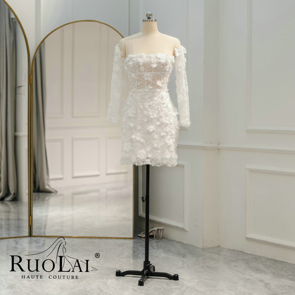 Pretty White Stapless Flowers Mermaid Short Wedding Dresses