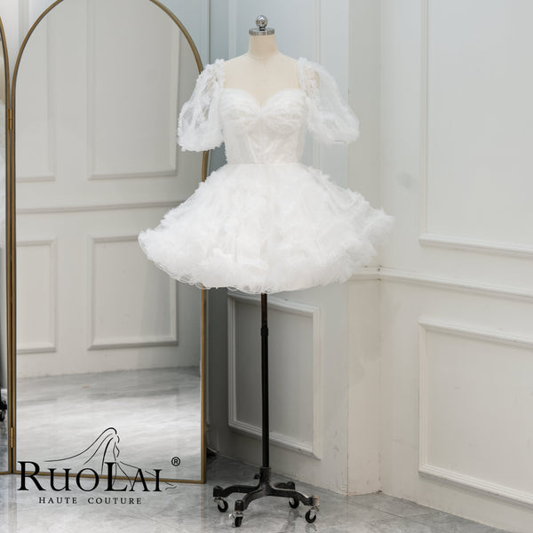 Elegant Puff Sleeve Tulle Mini Dress Bridal Dresses
