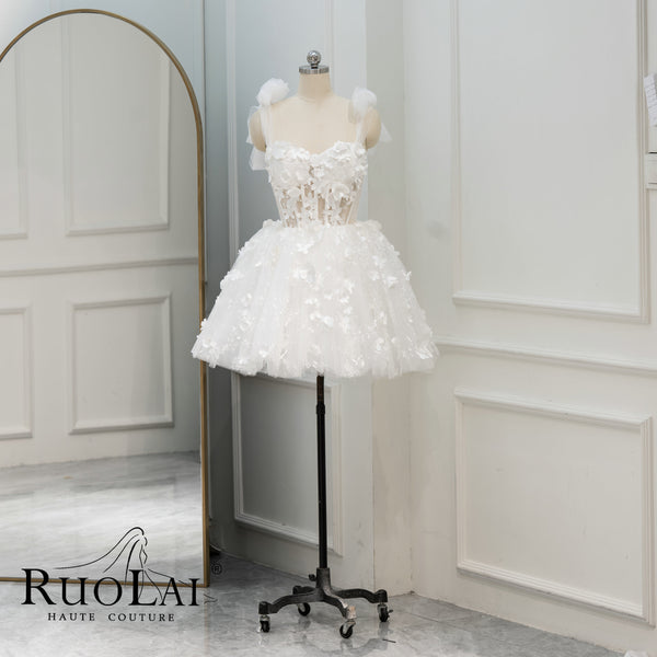 Sexy Spaghetti Strap Bow Tulle See-though Bodice Bridal Dress