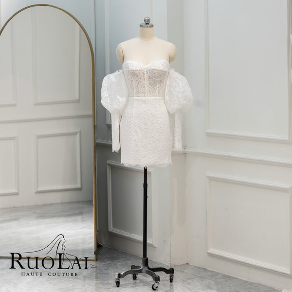 Unique Sweetheart Neckline Mermaid Ivory Mini Length Laced Wedding Dress