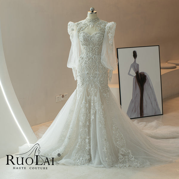 Luxury Beading Halter Neck Mermaid Vintage Wedding Dress