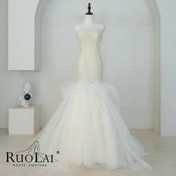 Luxury  Beaded Pearls Mermaid Design Wedding Dresses for Women