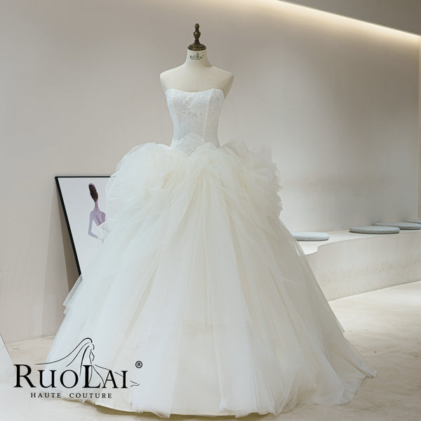 Dreamy Strapless Bridal Lace Up Dresses Ball Gowns Vestidos De Novia